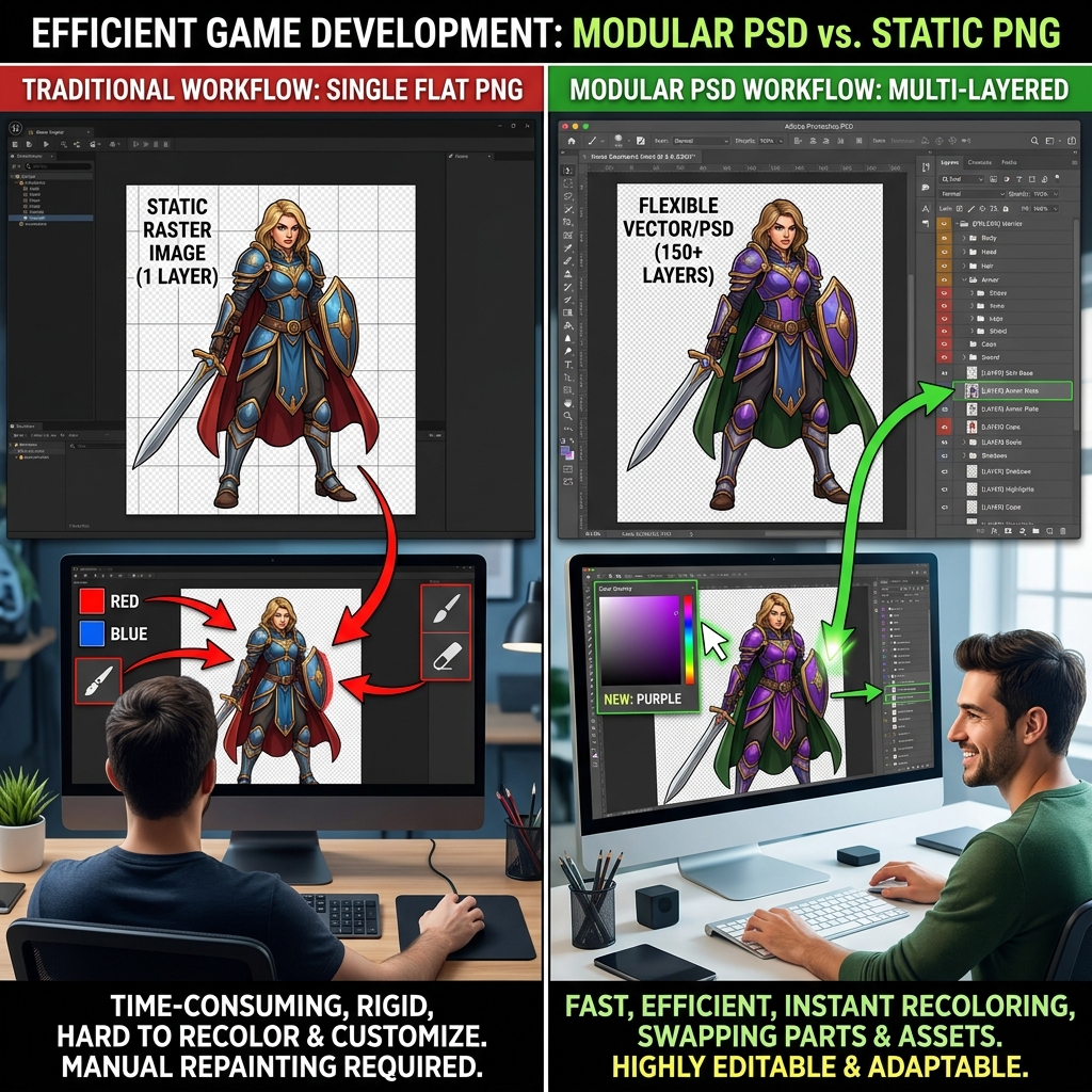 Why Layered PSD Game Assets Save Development Time